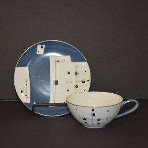 Vintage NORITAKE Nippon Toki Kaisha Blue Atomic Cup and Saucer (2 Sets)